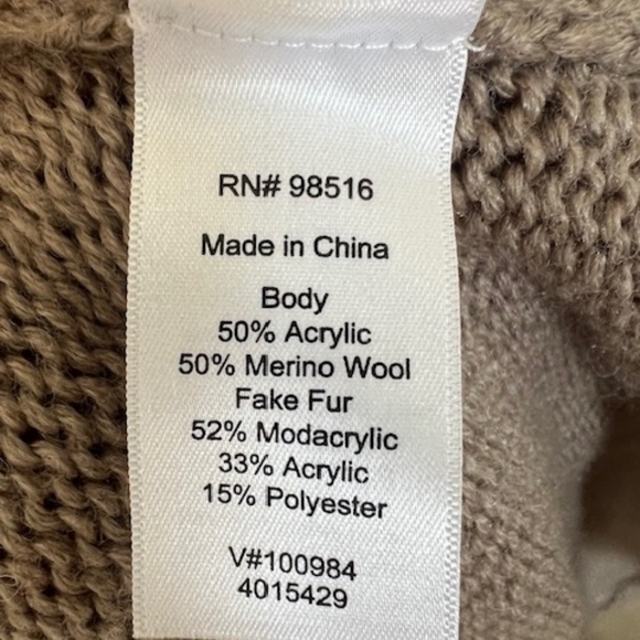 Coldwater Creek Greige Merino Wool Knit Wrap with Faux Fur Trim Size XS/SM - Picture 8 of 9